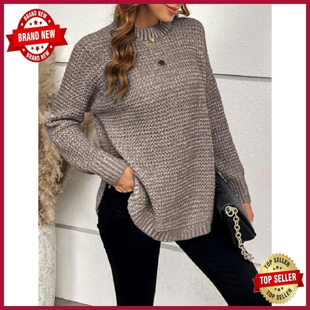 Chunky Waffle Knit Pullover Sweater Loose Fit Long Sleeve Crewneck - Picture 3 of 8